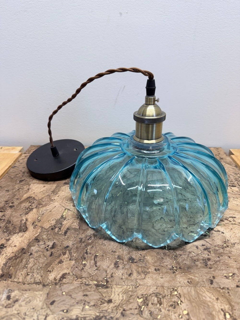 Blue Glass Pendant Light Fixture 10” Diameter 💎